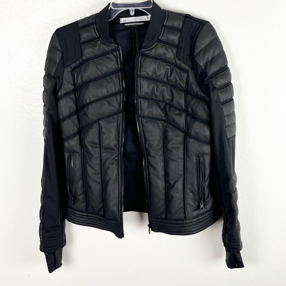 BLANC NOIR Black Mesh Inset Front Zipper Waterproof Bomber Jacket, Size Medium
